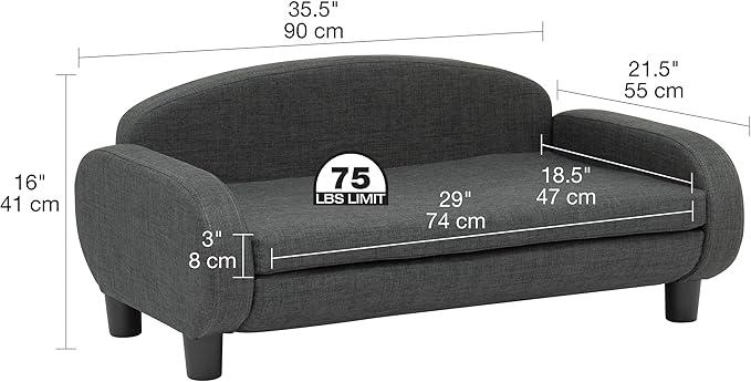 Paws & Purrs Multi-Cat Sofa Elevated Pet Bed for Indoor Cats Raised Cats Couch with Removable Washable Mattress Cover for Kittens, Dogs - 35.5" Wide, Gray-Mewly Pet