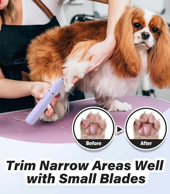 Casfuy Cordless Dog Paw Trimmer - Low Noise Small Dog Clippers with Double Blades USB Rechargeable Grooming Clipper for Dogs Cats and Small Pets for Trimming Hair Around Paws, Eyes, Ears, Face, Rump-Mewly Pet