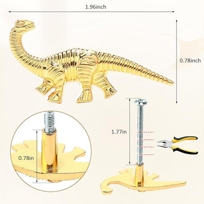 8 Pack Metal Dinosaur Knobs for Kids Furniture - Veggie Dino Theme Gold Finish Drawer Pulls & Cabinet Handles, Scratch-Resistant (Herbivore)