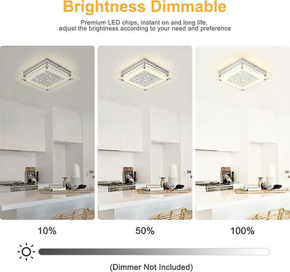 Flush Mount Ceiling Light 11IN Hallway Light Fixtures Ceiling Square Crystal Ceiling Light Fixture Dimmable Light Fixtures for Kitchen, Bathroom, Bedroom, Hallway Ceiling Lights