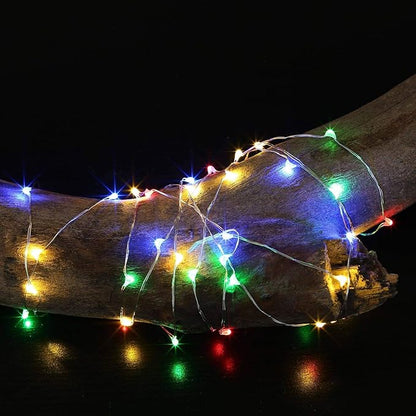 MUMUXI 20 Pack 3.3ft Fairy Lights Battery Operated String Lights, Mini LED Battery Powered Colored Waterproof Indoor Silver Wire Firefly Mason Jar Decor, Multicolor