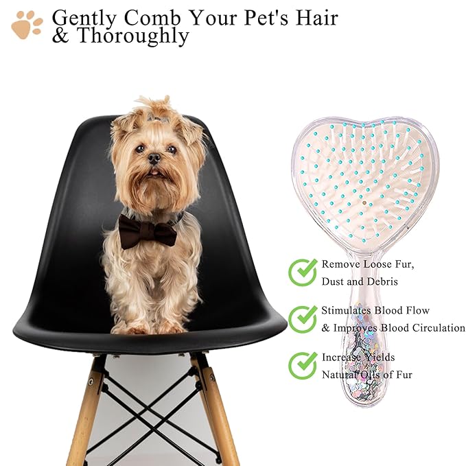 Small Dog Brush, Soft Brush for Shih Tzus, Yorkies, Maltipoos, Maltese, Love Shape Puppy Massaging Hair Comb for Small Dogs Cats Rabbits of All Hair Types (Glitter Blue)-Mewly Pet