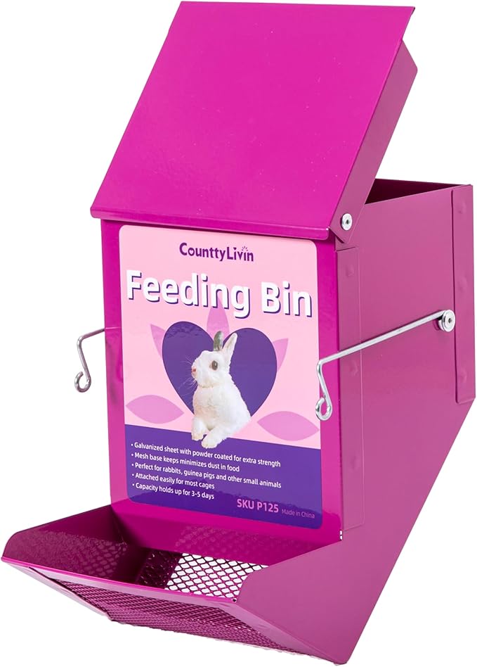 Metal Small Animal Feeder with Lid, Heavy Duty Feeder, Large Capacity Food Dispenser, Great for Rabbits, Guinea Pigs, Chinchillas and Other Small Animals. (4.6 inch, Purple)-Mewly Pet