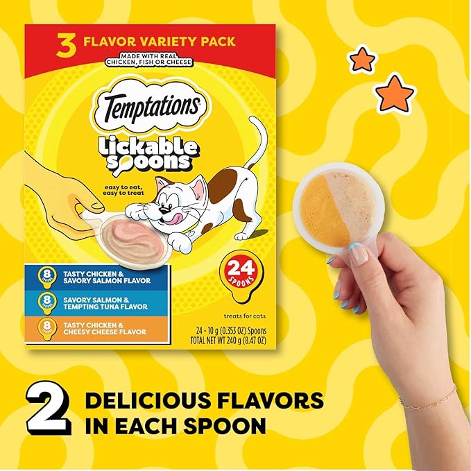 Temptations Lickable Spoons Adult Wet Cat Treat, 24 Spoons, Variety Pack-Mewly Pet
