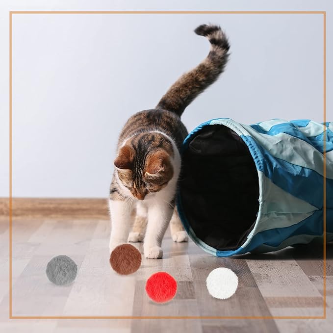 LEIFIDE 12 Pieces Real Rabbit Fur Pom Pom Kitty Cat Toy Fluffy Cat Balls Soft Fuzzy Balls for Kitty Pets Kitten Chase Quiet Play, 3 Inches in Diameter(Bright Color)-Mewly Pet