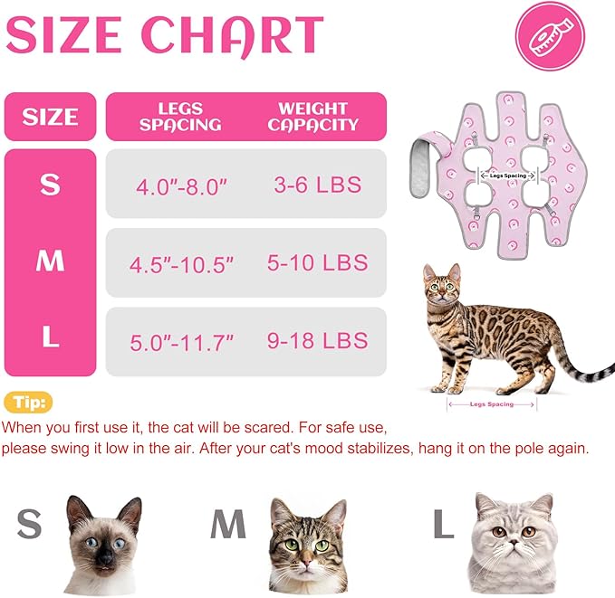 Supet Cat Grooming Hammock, Soft Fabric Nail Clipper Hammock, Self-Adhesive Wrap for Cutting Nails, Quickly Calm Down for Medicine, Teeth Brushing, Ear Cleaning-Mewly Pet