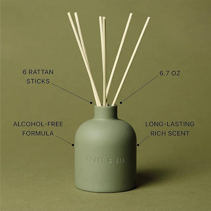 Craft & Kin Christmas Reed Diffuser for Home & Bathroom – White Birch & Cedar Holiday Reed Diffuser Set with Fragrance Sticks, Long-Lasting Alcohol-Free Winter Scent, Earthenware Collection, 6.7oz