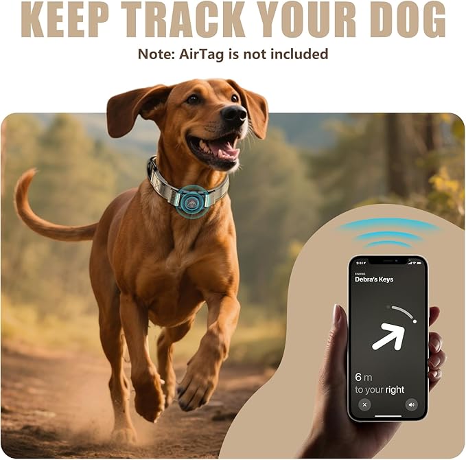 Airtag Dog Collar - Leather Dog Collar with Airtag Holder| IP68 Waterproof AirTag Holder with Metal Buckle, Comfortable GPS Dog Collars Tracker for Medium Large Dogs (Champagne Gold, M)-Mewly Pet