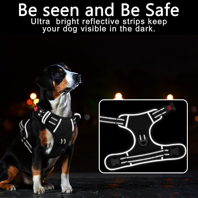 Timos No Pull Dog Harness, Release at Neck Reflective 3 Snap Buckles Adjustable No Choke Pet Vest with Front & Back 2 Leash Clips, Soft Padded Control Training Handle for Small Medium Large Dogs-Mewly Pet