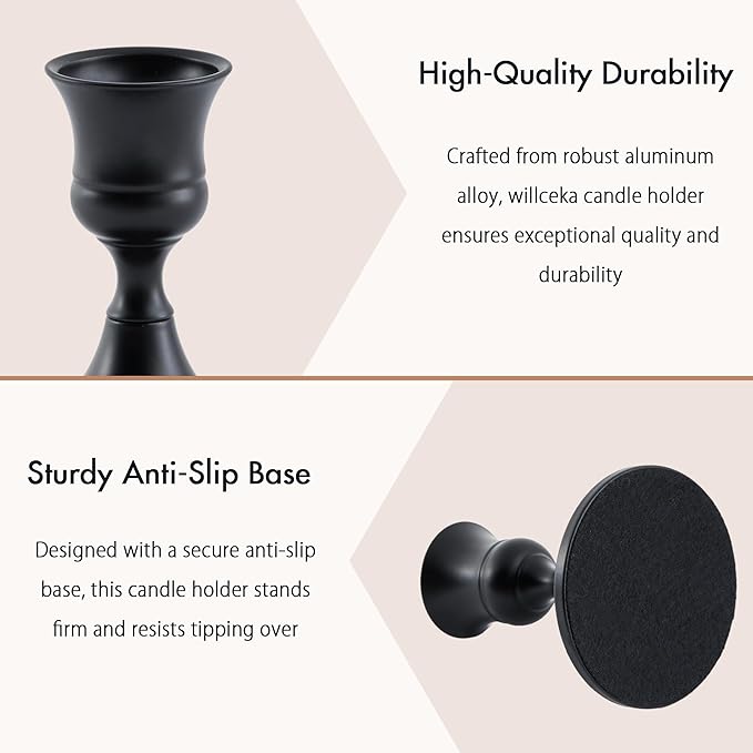 Black Taper Candle Holder, Candlestick Holders, Vintage Metal for Table Centerpieces Wedding Decor (Matte Black, 2 Pcs)