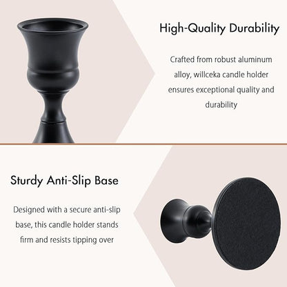 Black Taper Candle Holder, Candlestick Holders, Vintage Metal for Table Centerpieces Wedding Decor (Matte Black, 12 Pcs)