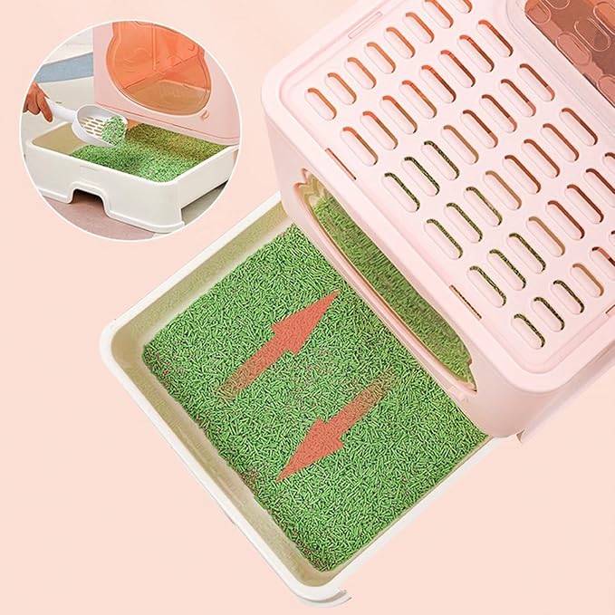Top Entry Cat Litter Box with Lid, Anti-Splash Foldable Cat Litter Box with Activated Carbon Keeping Air Fresh, Drawer Type Easy to Clean (Green)-Mewly Pet
