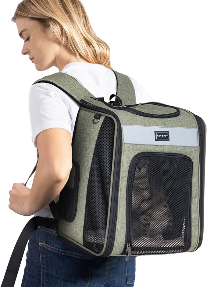 Petsfit Cat Backpack Carrier with Soft Plush Mat, Cross Ventilation Design, Dog Backpack Easy Fit for Travel Camping Hiking, Hold Pets Up to 22 lbs-Mewly Pet