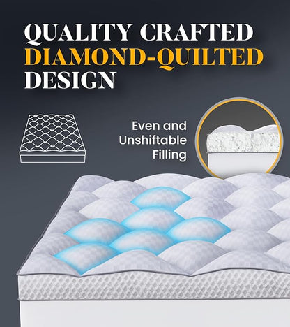 3 Inch Ultra-Fluffy Memory Foam Mattress Topper Twin XL for Back Pain, Extra Soft Pillow Top Twin XL Mattress Topper with 4X Support, Mattress Pad with Breathable Air Mesh Sides, 6-21'' Deep Pocket