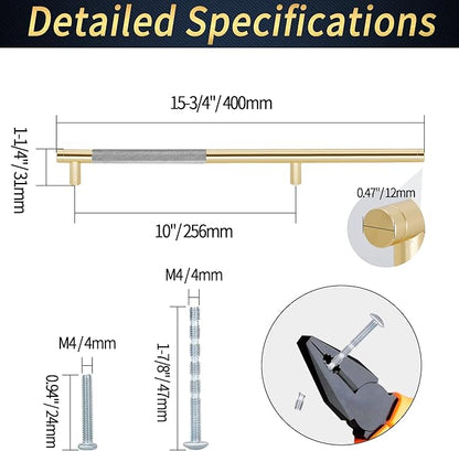 Knurled Cabinet Pulls 6 Pack, 16 Inch Long Cabinet Handles Metal Door Pulls, Kitchen Drawer Pull Knurled Dresser Handles - 10" Hole to Hole, Grey & Gold