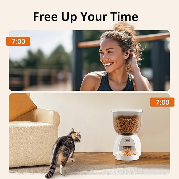 5L/21 Cup Automatic Cat Feeder, Timed Cat Food Dispenser, Automatic Pet Feeders Up to 6 Meals 1-20 Portion, Dual Power Supply Cats Feeder with Stainless Steel, Pet Dry Food Dispenser for Cats & Puppy-Mewly Pet