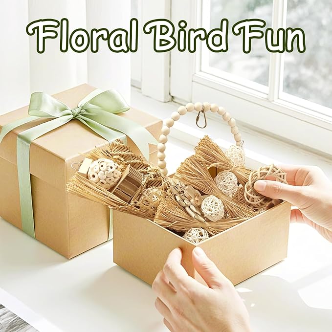 5-Pack Natural Flower Bird Toys – Foraging & Chewing Toys for Parakeets, Cockatiels, Conures & Small Birds – No Plastic, All-Natural Materials-Mewly Pet
