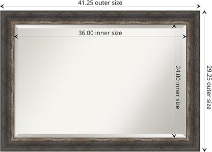 Amanti Art Brown Bathroom Mirror for Over Sink, 29x41 Bark Rustic Char Rectangle Vanity Mirror, Large Country Rustic Frame, Hangs Horizonally and Vertically, Bathroom Wall Decor, Beveled Edge