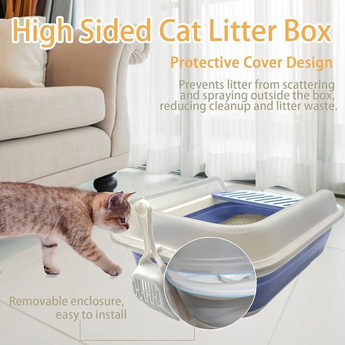 Collapsible Kitten Litter Box, Open Small Cat Litter Box with High Side Shallow Kitten Litter Pan Anti-Splashing Waterproof Low Entry Travel Litter Pan with Falling Sand Pedal-Mewly Pet
