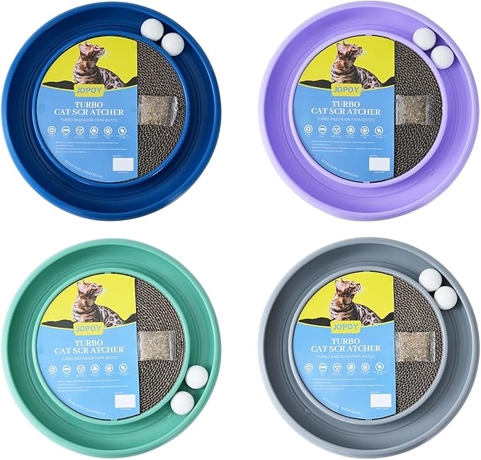 Interactive Cat Scratcher with Two Rotating Balls,Durable Scratch Pad for Indoor Play,Cardboard Cat Scratcher Pad with Cat Toy Ball Track and Catnip,2-in-1 Cat Toy (Grey)-Mewly Pet