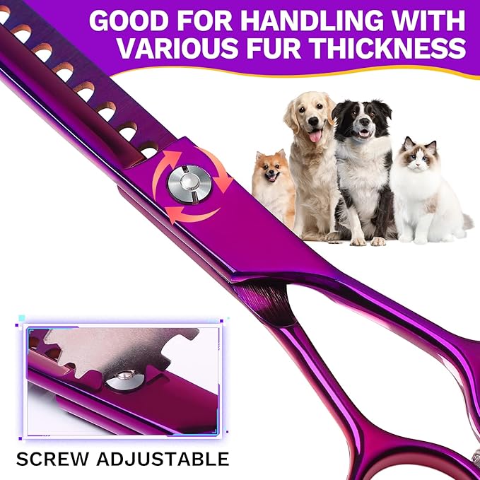 JASON 7.5" Dog Grooming Scissor - Professional Chunker Shear with Ergonomic Handle Japanese Stainless Steel Hair Scissor for Dogs, Cats and Other Pets, Sharp (Chunker, Purple)-Mewly Pet