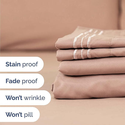 Twin Size 3 Piece Sheet Set - Comfy Breathable & Cooling Bed Sheets Set - Hotel Luxury Bedding for Women, Men, Kids, Teens, Boys & Girls - Deep Pockets, Ultra-Soft and Wrinkle Free - Oeko-Tex - Mauve