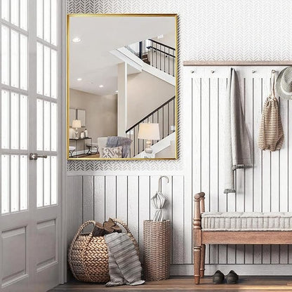 55x30 Inch Gold Bathroom Mirrors for Over Sink, Aluminum Metal Framed Mirror, Large Mirror,Wall-Mounted Rectangle Mirrors, Tempered Glass, High Definition, Horizontal/Vertical