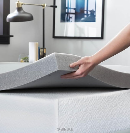 Lucid 3 Inch Ventilated Bamboo Charcoal Memory Foam Mattress Topper, CertiPUR-US Certified, Moisture and Odor Control-Queen