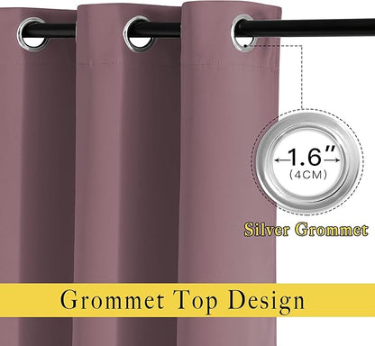 NICETOWN Dry Rose Bedroom Curtains 72 inches Long, Grommet Blackout Thermal Insulated Window Treatment Room Darkening for Bedroom/Home Office, 2 Panels, W37 x L72