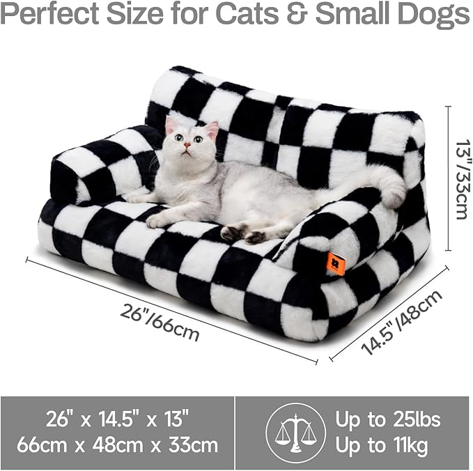 MEWOOFUN Cat Bed for Indoor Cats, Washable Dog Beds for Small Medium Dogs & Cats, Fluffy Cat Couch with Non-Slip Bottom (Black&White, 26.0" L x 19.0" W x 13.0" Th)-Mewly Pet