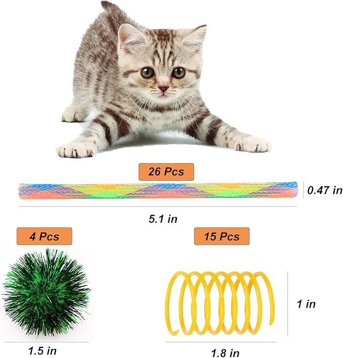 ISMARTEN 45-Piece Cat Toy Set - Springs, Balls, Tube, Pom Poms for Kittens to Swat, Bite, Hunt (Random Color)-Mewly Pet