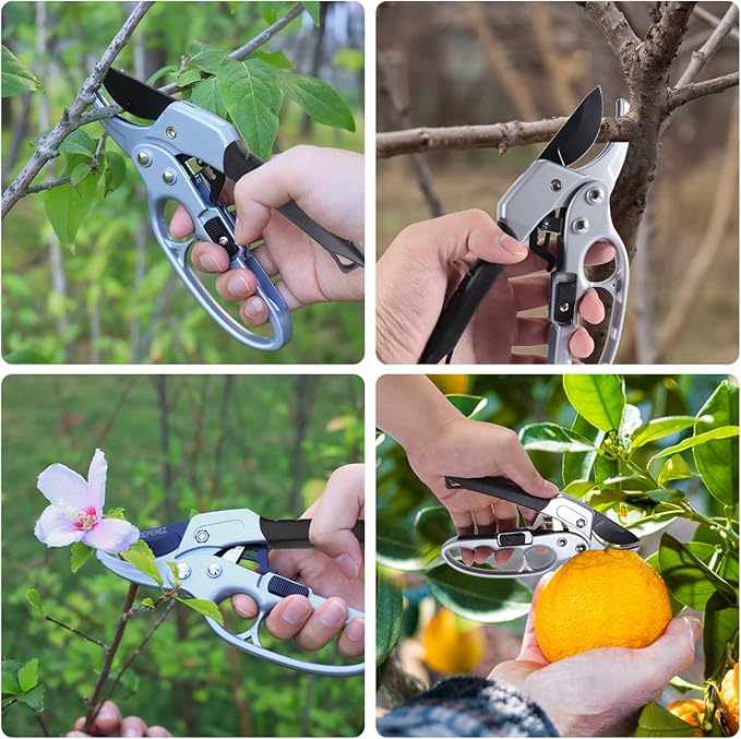 Ultra Sharp Germany Steel Pruning Shears - Cuts 3X Easier, Weak Hand Arthritis Snips, Rust-Resistant, Effortlessly 1-Inch Cut Capacity Garden Scissors, Ergonomic Handle (Black)-Mewly Pet