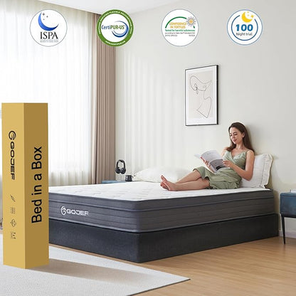 Queen Mattress 12 Inch, Hybrid Memory Foam Mattress in a Box | Pocket Spring + Zoned Support | Soft and Comfortable, Pressure Relief, Medium Firmness, CertiPUR-US Certified