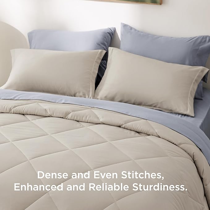 Bedsure King Size Comforter Set - 7 Pieces Reversible Beige Bedding, King Size Bed Set for All Seasons, Bed in a Bag with Down Alternative Comforter, Sheets, Pillowcases & Shams