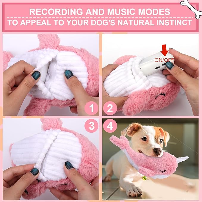 BABORUI Interactive Dog Toys Whale, Squeaky Dog Toys, Rechargeable Moving Dog Chew Toys for Small/Medium/Large Dogs/Puppy to Keep Them Busy (Pink)-Mewly Pet