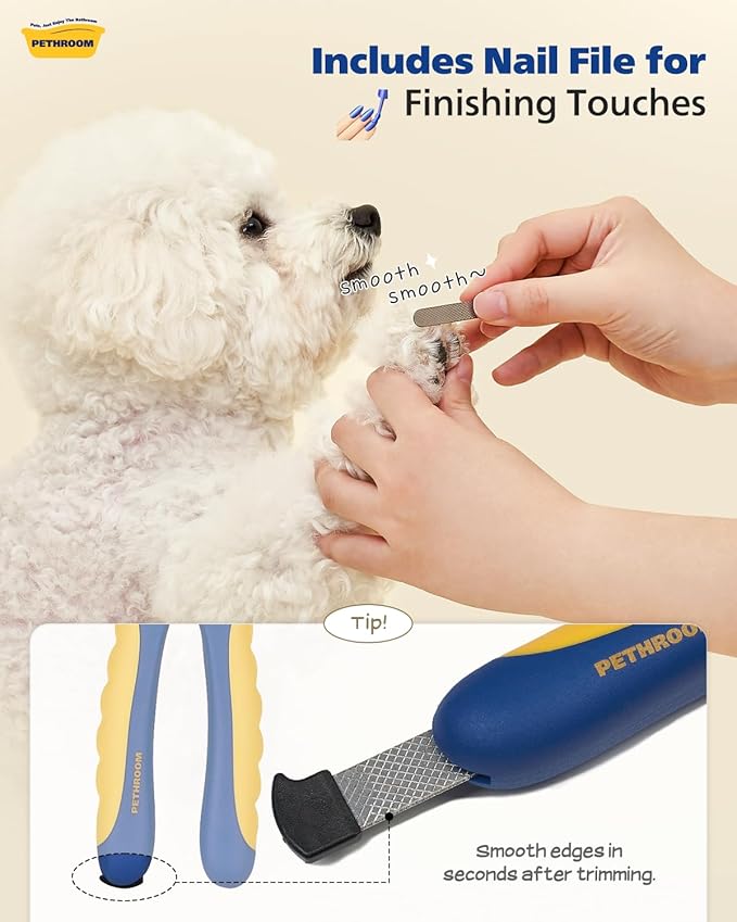 PETHROOM] Professional Dog Nail Clipper with Transparent Guard & Nail File | Adjustable Cutting Length (1-3mm) Sturdy, Durable Stainless Steel Blade | Nail Trimmer for Pets Avoid Overcutting-Mewly Pet