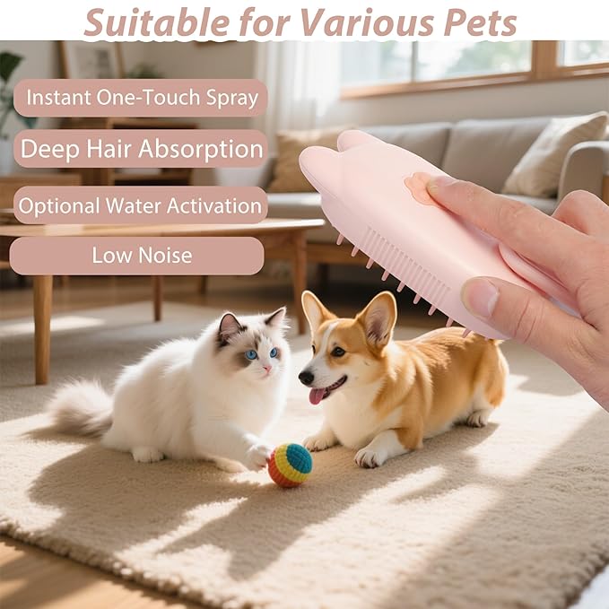 4 in 1 Cat Steam Brush Rechargeable Anti-Static Pet Spray Hair Removal Comb for Shedding and Grooming Multi-functional Pet Massage Brushes for Cats Dogs Small Animals-Mewly Pet