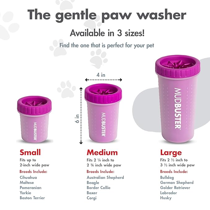 Dexas MudBuster Portable Dog Paw Washer/Paw Cleaner, Medium, Fuchsia-Mewly Pet