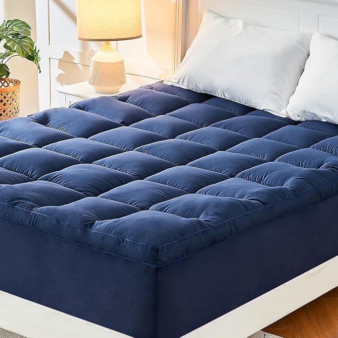 CYMULA Full Bed Mattress Topper, Navy Cooling Mattress Pad Cover, Thick Full Size Pillow Topper Soft with Deep Pockets, Washable Plush Down Alternative Fill Mattress Protector