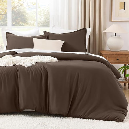 Litanika Comforters Chocolate Super King Plus Size, 3 Pieces Lightweight Solid Bedding Set & Collections, All Season Fluffy Bed Set (128x120In Comforter & 2 Pillowcases)