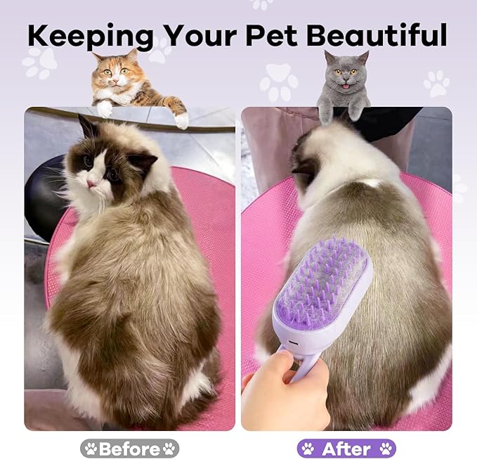 4 in 1 Cat Steam Brush Rechargeable pet spray comb Steam Brush for Cats and Dogs, Massage, Cleaning, Shedding & Combing Multifunctional Hair Removal Anti Static Grooming Tool for home (Beige)-Mewly Pet