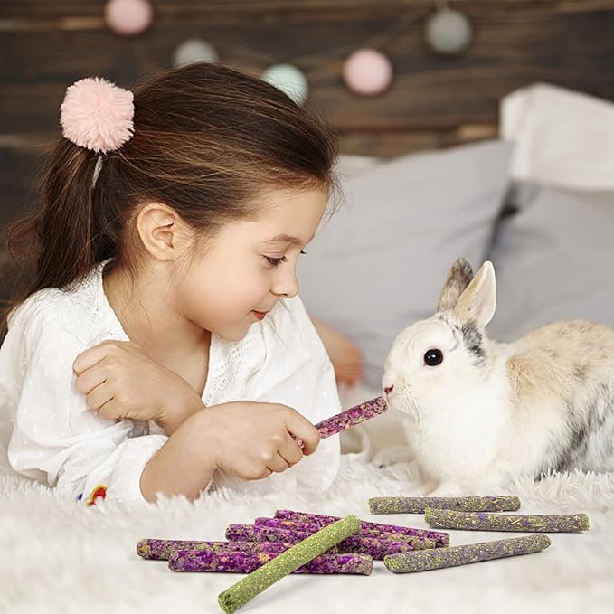 Sofier Timothy Hay Sticks - 44Pcs Natural Chews for Teeth - Handmade Rabbit & Guinea Pig Toys - Chinchilla, Rat, Hamster, Gerbil-Mewly Pet