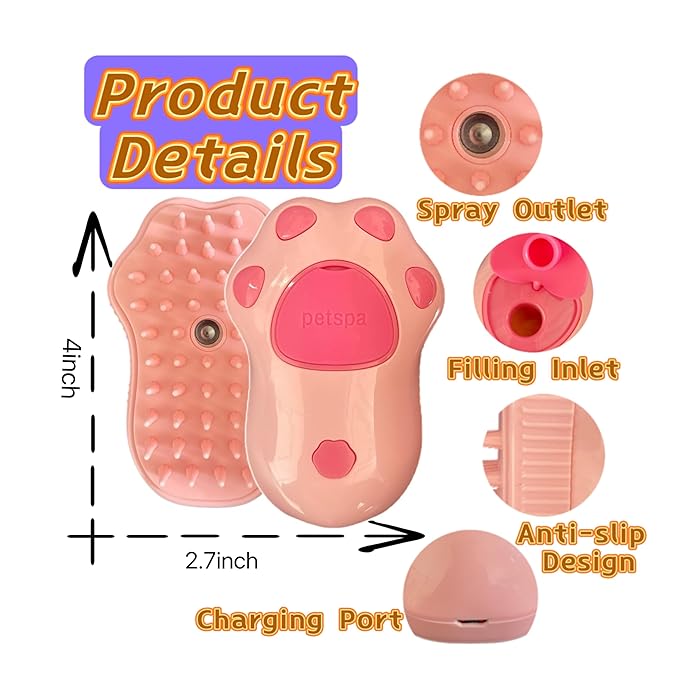 Cat Steam Brush,3 In1 Spray Cat&Dog for Hair Shedding and Cleaning,Silicone Spa Massage Pet Steamer Brushes with Misting Bathing&Dry Cleaning,Pet Grooming Steam Comb-Mewly Pet