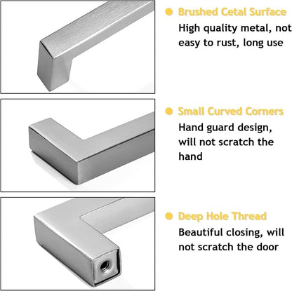 Cabinet Pulls Brushed Nickel Cabinet Handles Square Drawer Pulls, 50 Pack 12-3/5 Inch Stainless Steel Kitchen Door Cupboard Handles, Cabinet Hardware Drawer Handles, 320mm Hole Centers