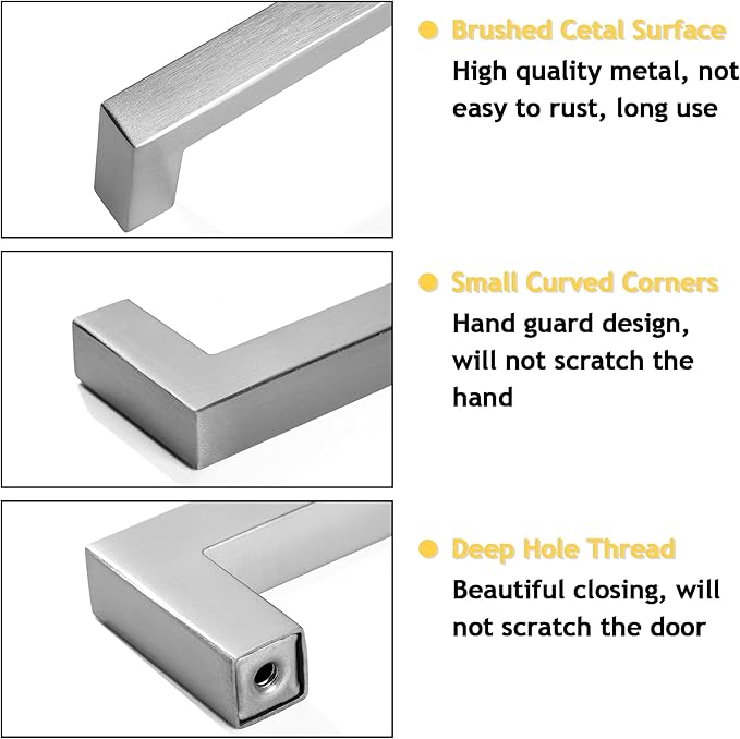 Cabinet Pulls Brushed Nickel Cabinet Handles Square Drawer Pulls, 50 Pack 3 Inch Stainless Steel Kitchen Door Cupboard Cabinet Handles, Cabinet Hardware Drawer Handles, 76mm Hole Centers