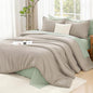 Litanika Comforters Oatmeal Oversized Queen Size, 3 Pieces Lightweight Solid Bedding Comforter Set, All Season Fluffy Bed Set (98x98In Comforter & 2 Pillowcases)