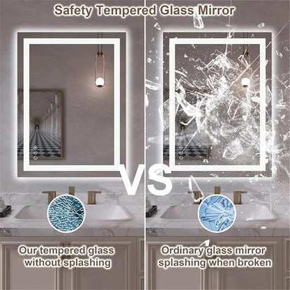 LED Bathroom Mirror 24"x 32" with Front and Backlight, Stepless Dimmable Wall Mirrors with Anti-Fog, Shatter-Proof, Memory, 3 Colors, LED Vanity Mirror(Horizontal/Vertical)