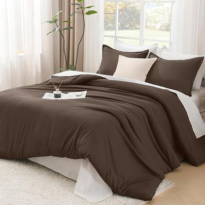 Litanika Comforters Chocolate Oversized King Size, 3 Pieces Lightweight Solid Bedding Set & Collections, All Season Fluffy Bed Set (120x98In Comforter & 2 Pillowcases)
