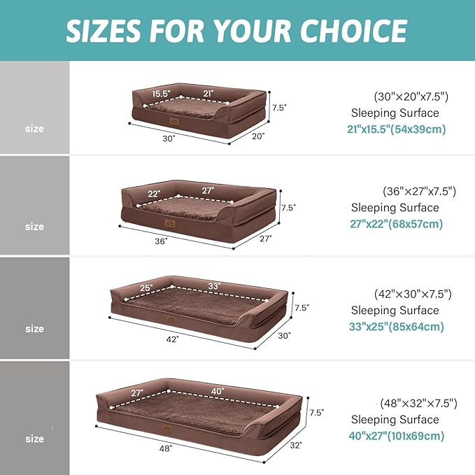 Orthopedic Dog Bed for Extra Large Dog, XL Pet Couch for XLarge Dog, Supportive Foam Bolster Sofa with Waterproof Lining Cover, Anti-Slip, Comfort, Washable, 42x30x7.5 in, U Shape, Brown-Mewly Pet