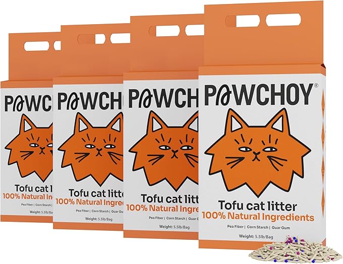 Tofu Cat Litter – Clumping, Flushable, Ultra Absorbent & Fast Drying | 100% Natural, Dust-Free, Low Tracking | Water-Soluble & Eco-Friendly (5.5 lbs x 4 Bag)-Mewly Pet